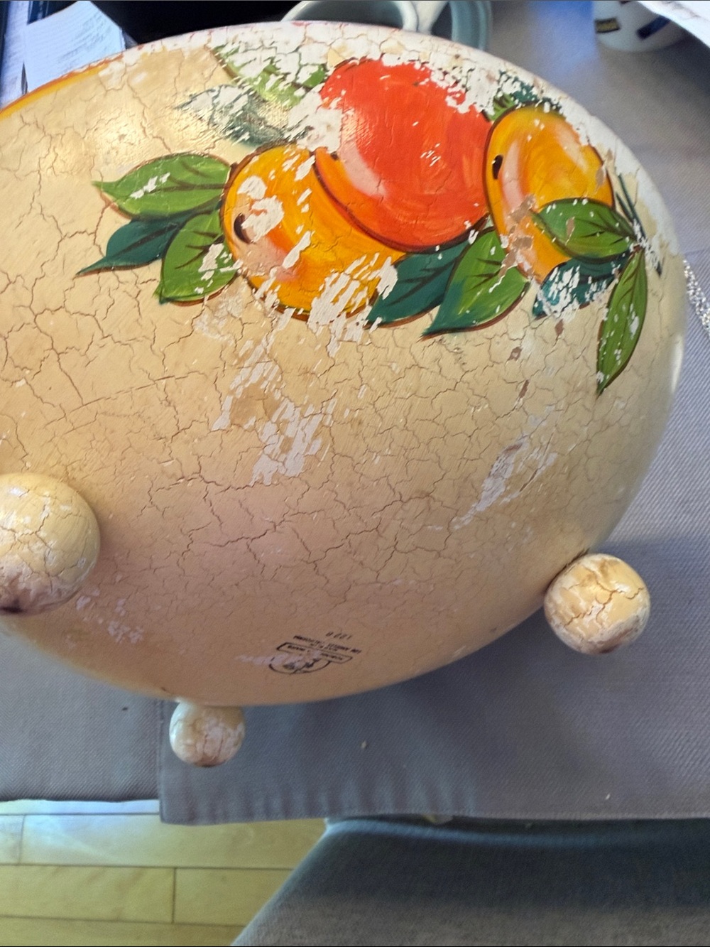 Robin hood Hand-Painted Cream Fruit Accent Bowl with Orange and Green Motif